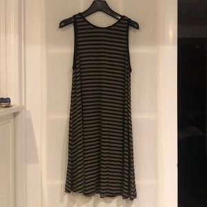 Striped Army Green/Black Flowy Dress